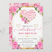 水彩ピンク&金ゴールドハート花花バレンタイン 招待状 (正面/裏面)