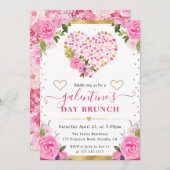 水彩ピンク&金ゴールドハート&フラワーガレンティン 招待状 (正面/裏面)