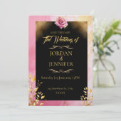 水彩ピンク&金ゴールド結婚式の日付を保存 招待状 (スタンド正面)