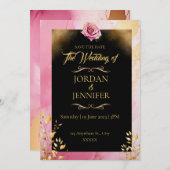 水彩ピンク&金ゴールド結婚式の日付を保存 招待状 (正面/裏面)
