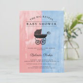 水彩ピンク+青のジェンダーリビールベビーシャワー 招待状 (スタンド正面)