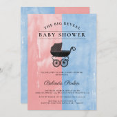 水彩ピンク+青のジェンダーリビールベビーシャワー 招待状 (正面/裏面)