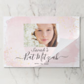 水彩ピンクx金ゴールドバルミツワーフォトランチョンマット ペーパーパッド (折り畳み)