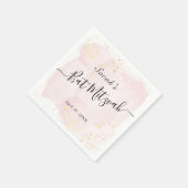 水彩ピンクx金ゴールドバルミツワー スタンダードカクテルナプキン (角)