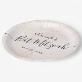 水彩ピンクx金ゴールドバルミツワー ペーパープレート (アングル)