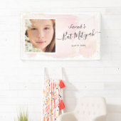 水彩ピンクx金ゴールドフォトバルミツワーバナー 横断幕 (インサイチュ)