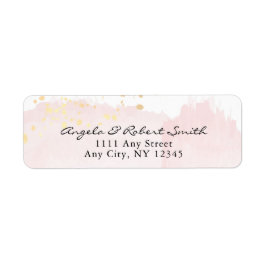 水彩ピンクx金ゴールドモダン差出人住所 ラベル
