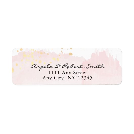 水彩ピンクx金ゴールドモダン差出人住所 ラベル (正面)