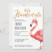 水彩ピンレッズフラミングル金ゴールドブライダルシャワー 招待状 (正面)