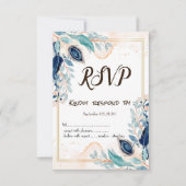 水彩ピーコックフェザーフローラRSVP 招待状 (正面)