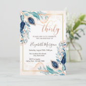 水彩ピーコックフラワー 30歳の誕生日 招待状 (スタンド正面)