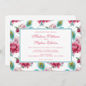水彩ピーコック&レッドフローラ-結婚's 招待状 (正面/裏面)