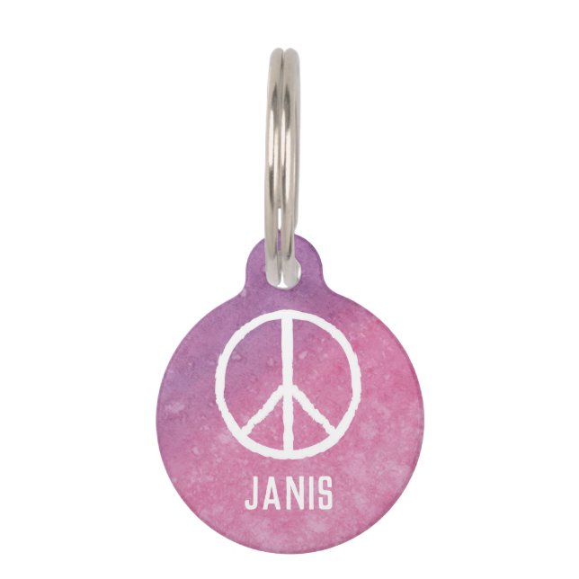 水彩ピースサイン（ピンク） ペット　ネームタグ (正面)