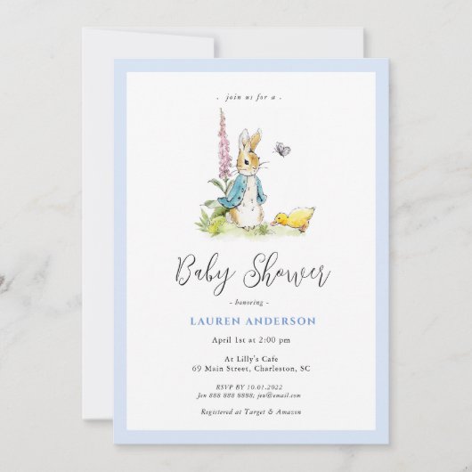 水彩ピーターラビット男の赤ちゃんシャワー 招待状 (正面)