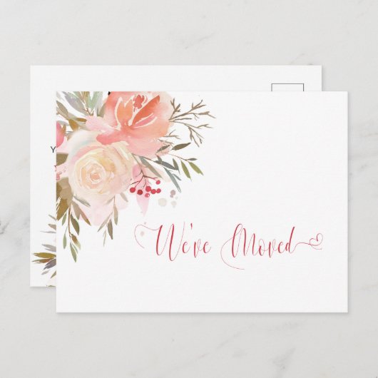 水彩ピーチとピンクの引っ越しました発表 ポストカード (正面/裏面)