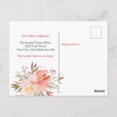 水彩ピーチとピンクの引っ越しました発表 ポストカード (裏面)