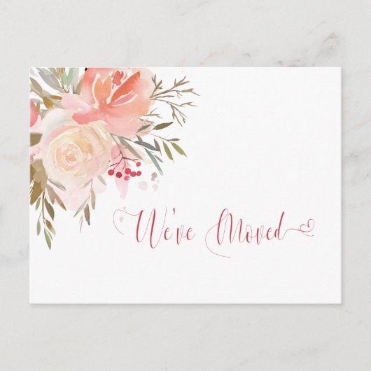 水彩ピーチとピンクの引っ越しました発表 ポストカード (正面)