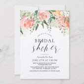 水彩ピーチバラバーチャルフローラブライダルシャワー 招待状 (正面)
