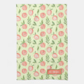 水彩ピーチパタンパーソナライズされたグリーン キッチンタオル (縦)