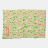 水彩ピーチパタンパーソナライズされたライムグリーン キッチンタオル (横)