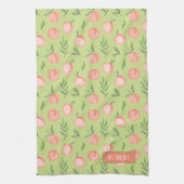 水彩ピーチパタンパーソナライズされたライムグリーン キッチンタオル (縦)