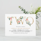 水彩ピーチピンクフラワーズ金ゴールド第2誕生日 招待状 (スタンド正面)