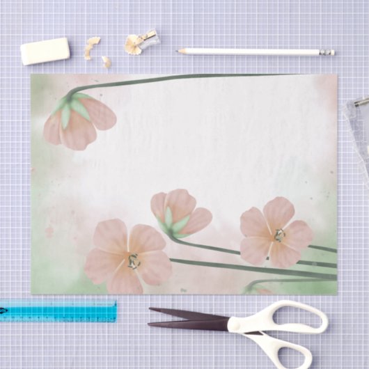 水彩ピーチピンクフラワーフローラデカップージ 薄葉紙 (クラフト)