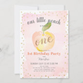 水彩ピーチピンクx金ゴールドガール1st誕生日 招待状 (正面)