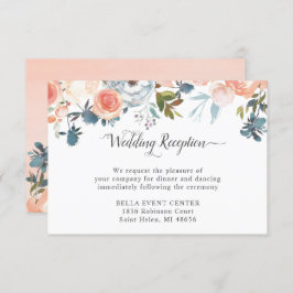 水彩ピーチフローラウェディングレセプション詳細 招待状