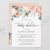 水彩ピーチフローラ旋回スクリプトベビーシャワー 招待状 (正面/裏面)