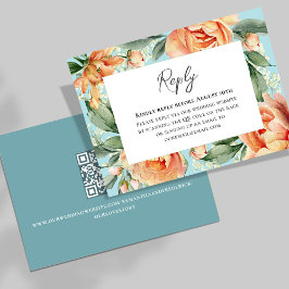 水彩ピーチフローラ結婚の返信 出欠カード