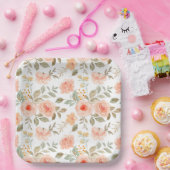 水彩ピーチフローラ誕生日シャワーパーティー ペーパープレート (パーティー)