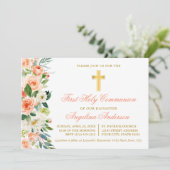 水彩ピーチフローラ金ゴールドファーストコミューン 招待状 (スタンド正面)