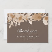 水彩ピーチベージュブラウンフローラ有難うご注意 招待状 (正面)