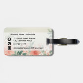 水彩ピーチ毛羽毛緑の花スクリプト名 ラゲッジタグ (裏面横)