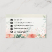 水彩ピーチ毛羽毛緑の花スクリプト名 名刺 (裏面)