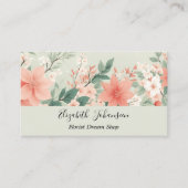 水彩ピーチ毛羽毛緑の花スクリプト名 名刺 (正面)