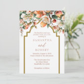水彩ピーチ金ゴールド結婚フローラ 招待状 (スタンド正面)