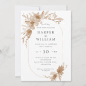 水彩ピーチ/ベージュフローラオブロンのフレームの素地 招待状 (正面)