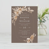 水彩ピーチ/ベージュ茶色フローラ長枠 招待状 (スタンド正面)