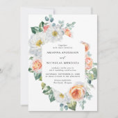 水彩ピーチ&ホワイトフローラフレ結婚ーム 招待状 (正面)