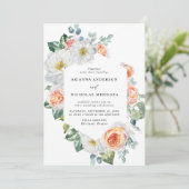 水彩ピーチ&ホワイトフローラフレ結婚ーム 招待状 (スタンド正面)