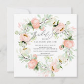 水彩ピーニーズフローラリースブライダルシャワー 招待状 (正面)