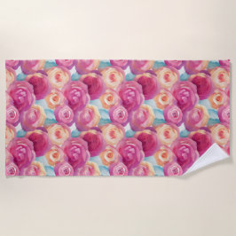 水彩ピ鮮やかク絵を描ク春の花 ビーチタオル