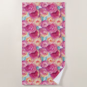 水彩ピ鮮やかク絵を描ク春の花 ビーチタオル (正面)