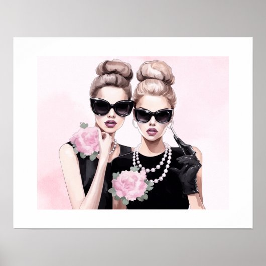 水彩ファッショニスタ黒とピンクのエレガンス ポスター (正面)