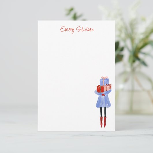 水彩ファッションガールパーソナライズされた サンキューカード (スタンド正面)