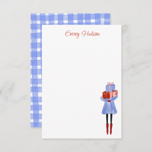 水彩ファッションガールパーソナライズされた サンキューカード (正面/裏面)