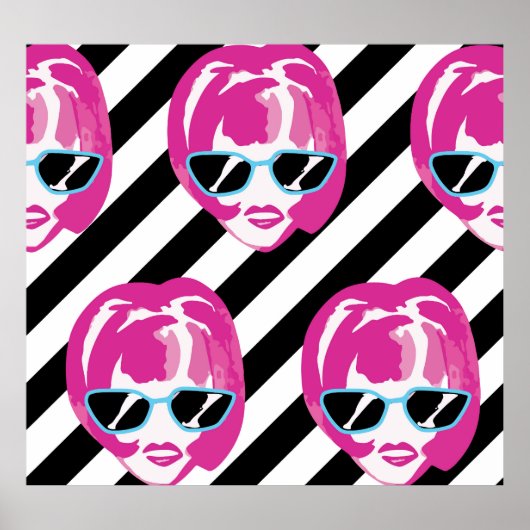 水彩ファッション女子顔パターン ポスター (正面)