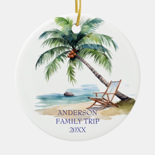水彩ファミリビーチ旅行 セラミックオーナメント (正面)